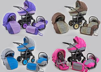 Komplett barnvagn med färgmatchade barnvagnshjul