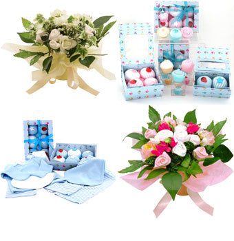 Barnklädesbuketter och cupcakes från BabyBlooms