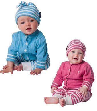 Stickat för babyn i ljusblått eller rosa från Lundmyr of Sweden