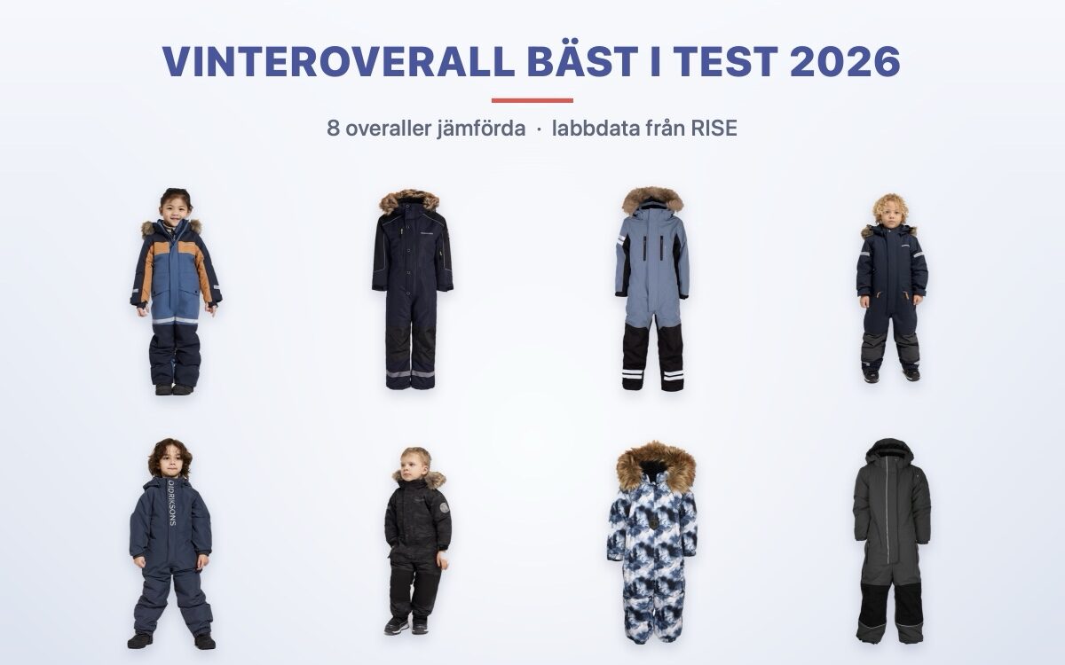 Vinteroverall barn bast i test 2026 - atta vinteroveraller jamforda med labbdata fran RISE