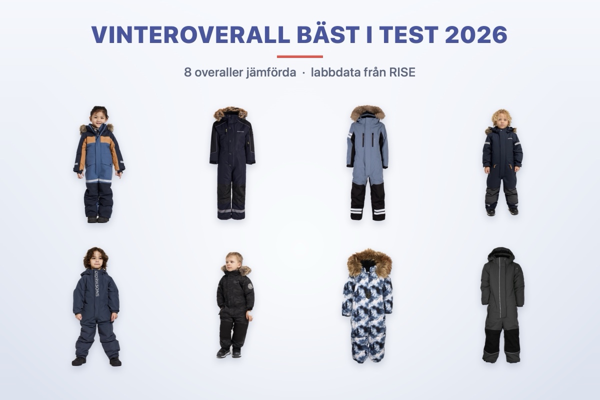 Vinteroverall barn bast i test 2026 - atta vinteroveraller jamforda med labbdata fran RISE